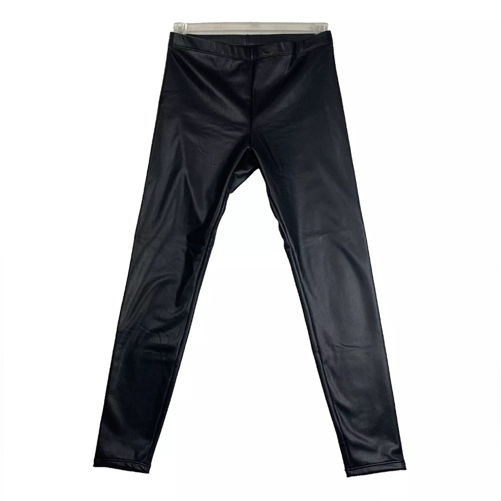 H&M Faux Leather Leggings Women's Sz Medium Black Pull On High Waisted Slim Fit